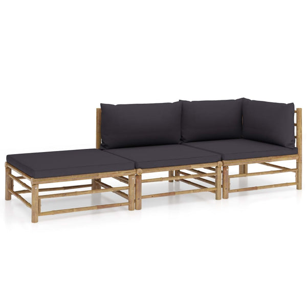 vidaXL 3-Piece Garden Lounge Set with Dark Grey Cushions Bamboo