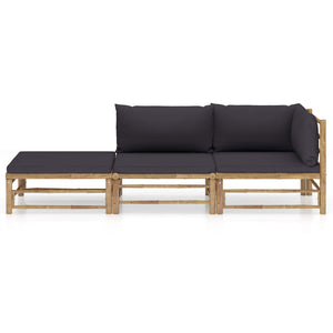 vidaXL 3-Piece Garden Lounge Set with Dark Grey Cushions Bamboo