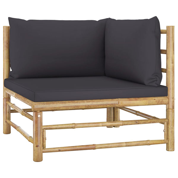 vidaXL 3-Piece Garden Lounge Set with Dark Grey Cushions Bamboo