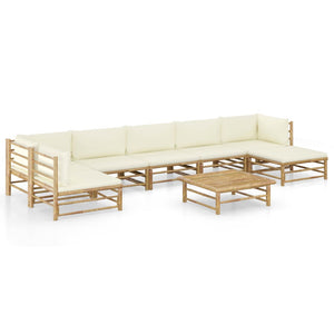 vidaXL 8-piece Garden Lounge Set with Cream White Cushions Bamboo
