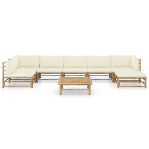 vidaXL 8-piece Garden Lounge Set with Cream White Cushions Bamboo