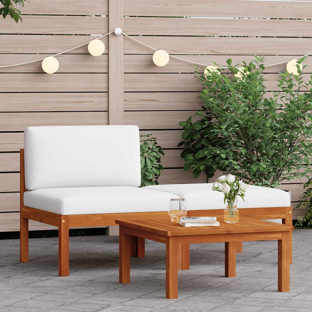 vidaXL 3-Piece Garden Lounge Set with Cushions Acacia Wood & Rope
