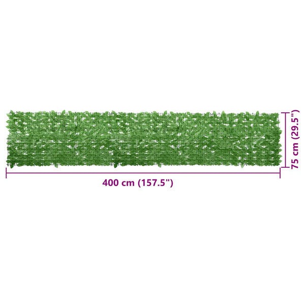 vidaXL Balcony Privacy Screen with Green Leaves 400x75 cm