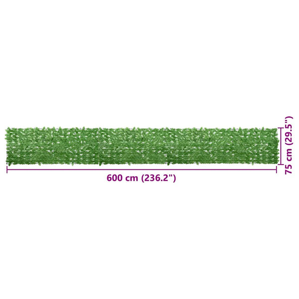 vidaXL Balcony Privacy Screen with Green Leaves 600x75 cm