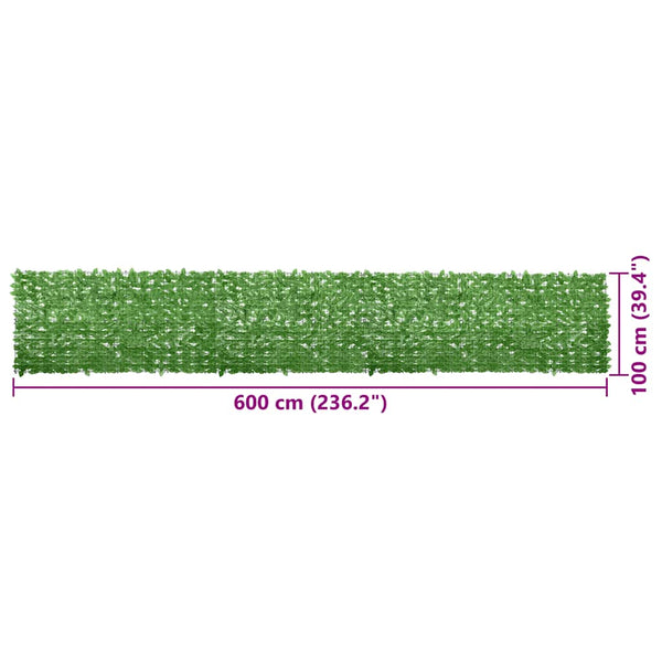 vidaXL Balcony Privacy Screen with Green Leaves 600x100 cm