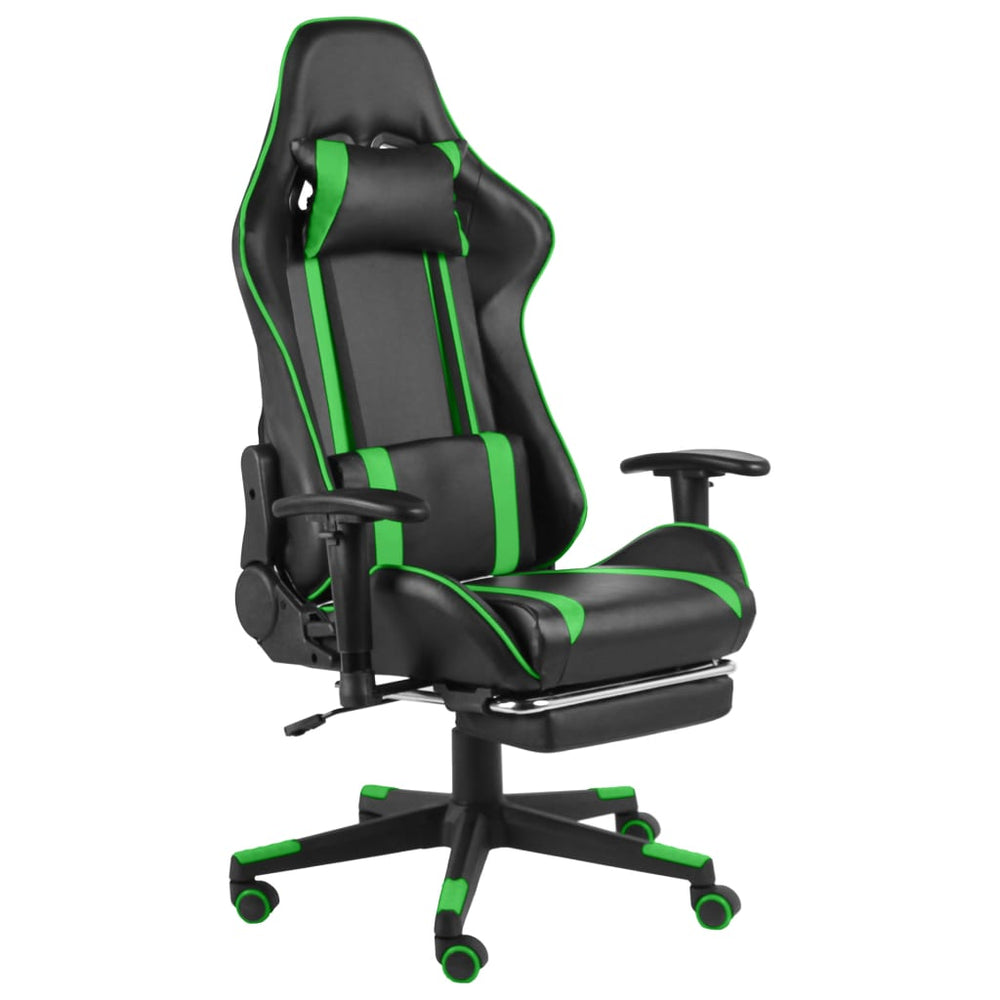 vidaXL Gaming Chair with Footrest Swivel Green PVC
