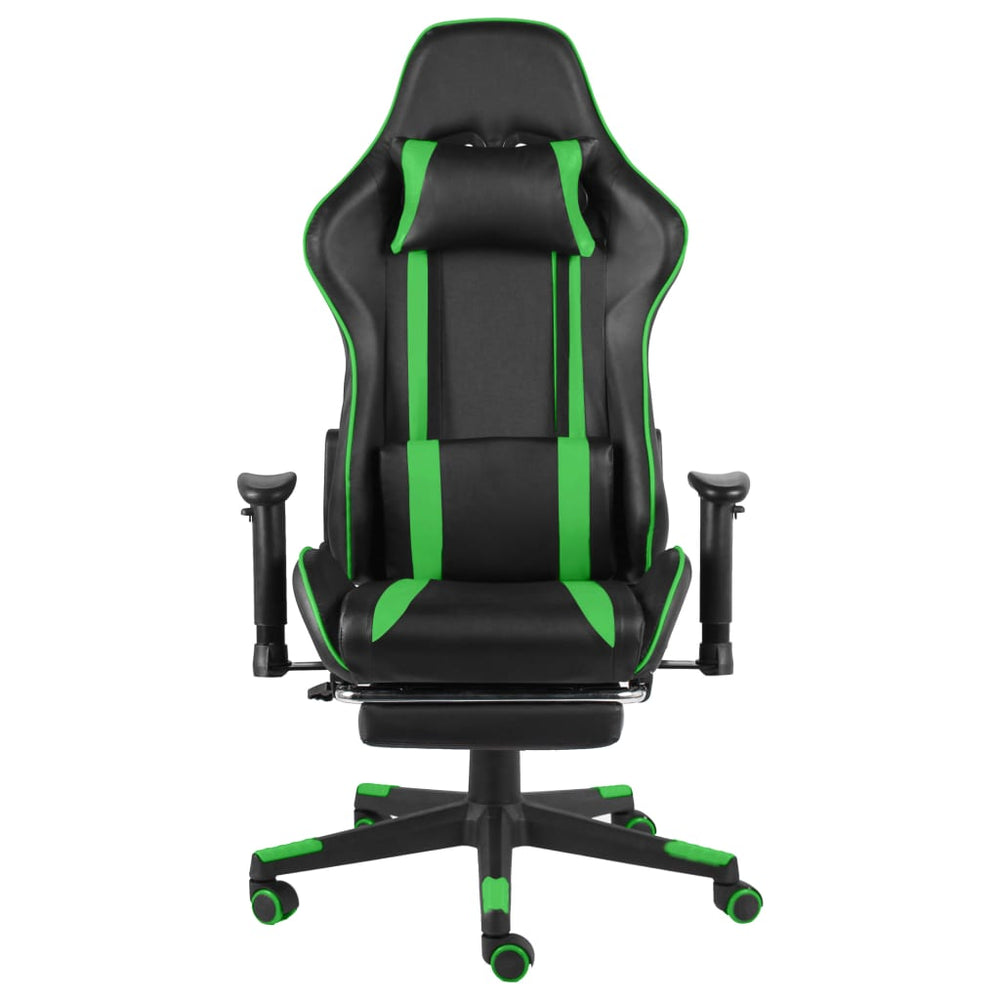vidaXL Gaming Chair with Footrest Swivel Green PVC