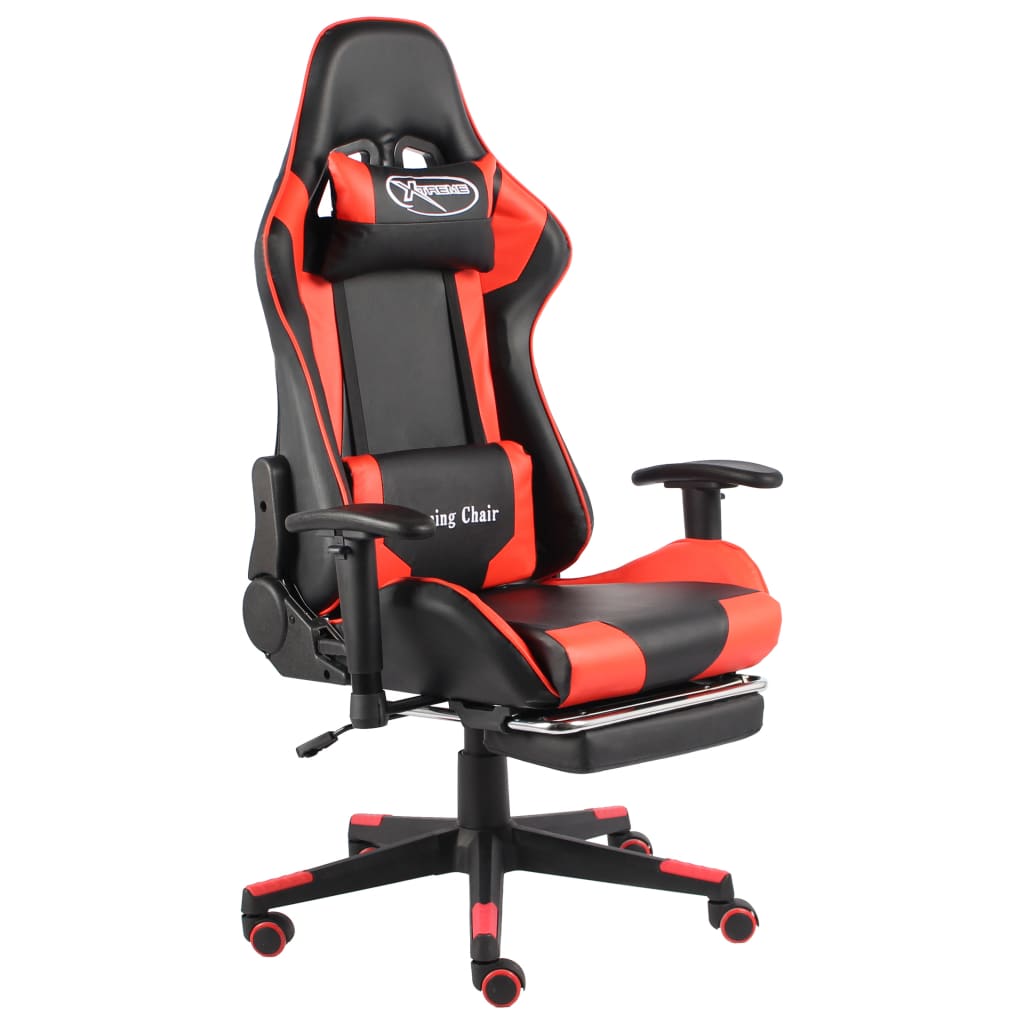 vidaXL Swivel Gaming Chair with Footrest Red PVC