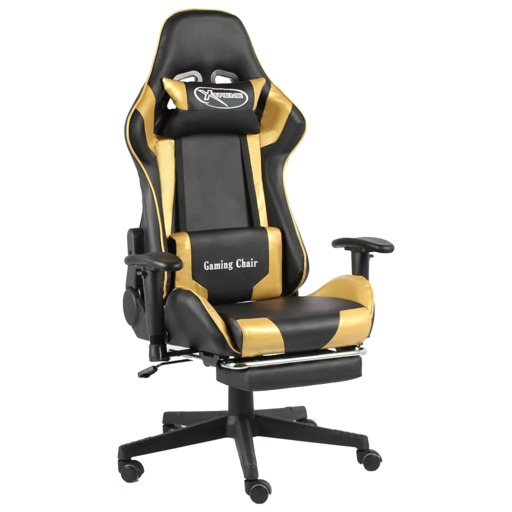 vidaXL Swivel Gaming Chair with Footrest Golden PVC