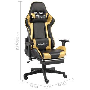 vidaXL Swivel Gaming Chair with Footrest Golden PVC
