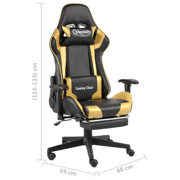 vidaXL Swivel Gaming Chair with Footrest Golden PVC