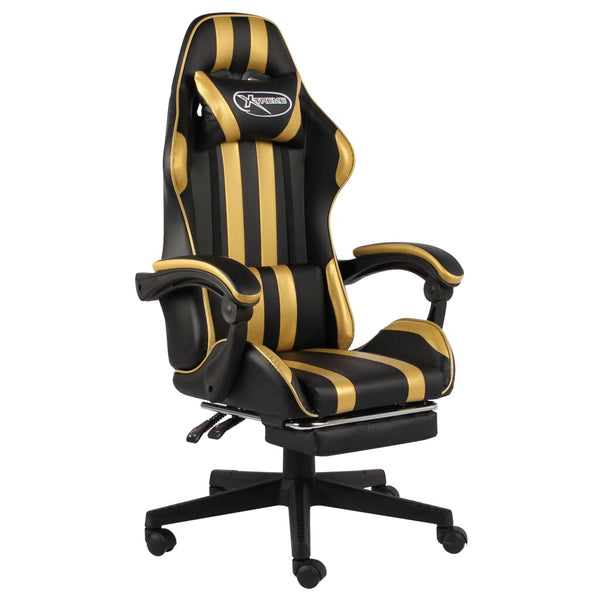 vidaXL Gaming Chair with Footrest Black and Gold Faux Leather