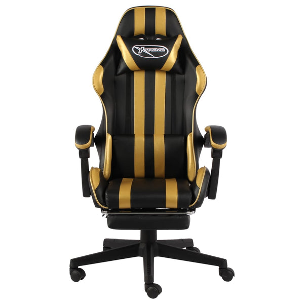 vidaXL Gaming Chair with Footrest Black and Gold Faux Leather