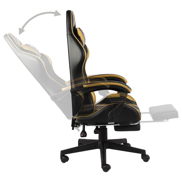 vidaXL Gaming Chair with Footrest Black and Gold Faux Leather