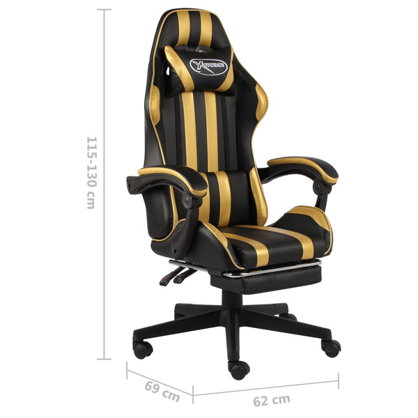vidaXL Gaming Chair with Footrest Black and Gold Faux Leather