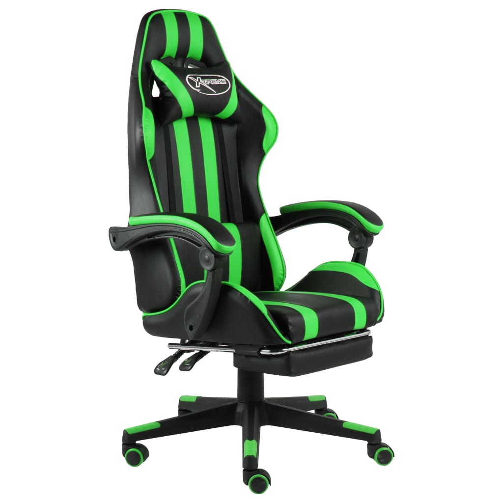 vidaXL Gaming Chair with Footrest Black and Green Faux Leather