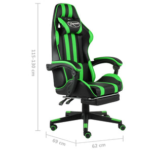 vidaXL Gaming Chair with Footrest Black and Green Faux Leather