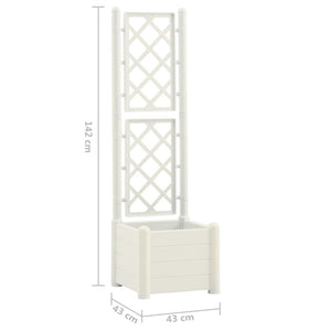 vidaXL Planter with Trellis 43x43x142 cm PP White