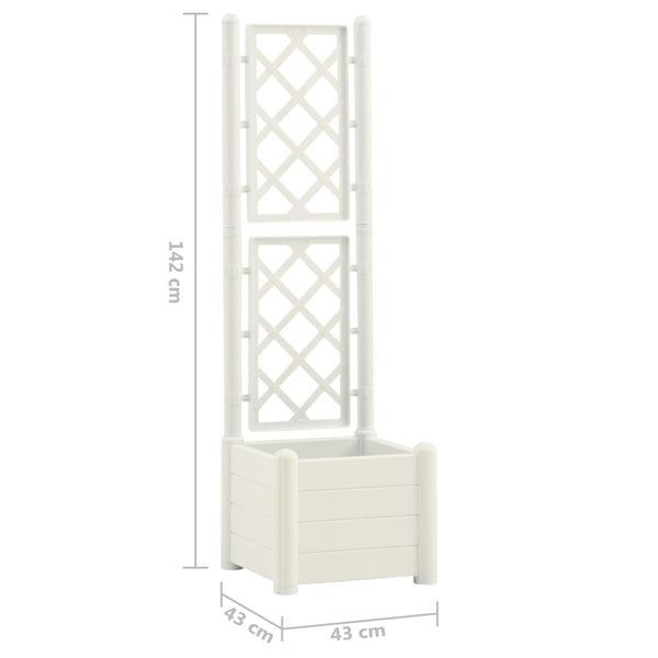 vidaXL Planter with Trellis 43x43x142 cm PP White