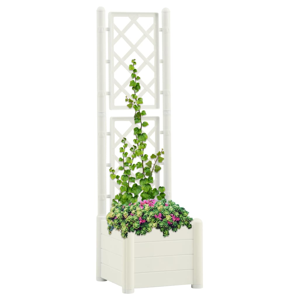 vidaXL Planter with Trellis 43x43x142 cm PP White