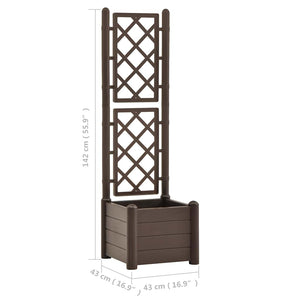 vidaXL Planter with Trellis 43x43x142 cm PP Mocca
