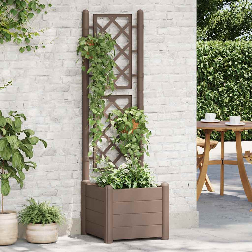 vidaXL Planter with Trellis 43x43x142 cm PP Mocca