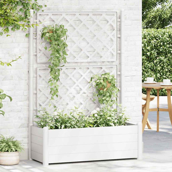 vidaXL Planter with Trellis 100x43x142 cm PP White