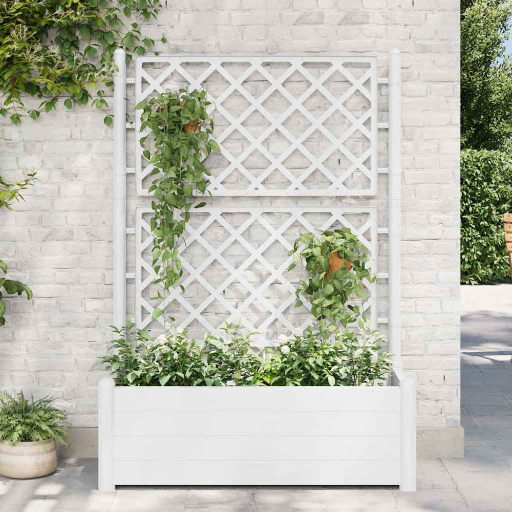 vidaXL Planter with Trellis 100x43x142 cm PP White