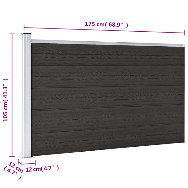 vidaXL WPC Fence Panel 175x105 cm Black