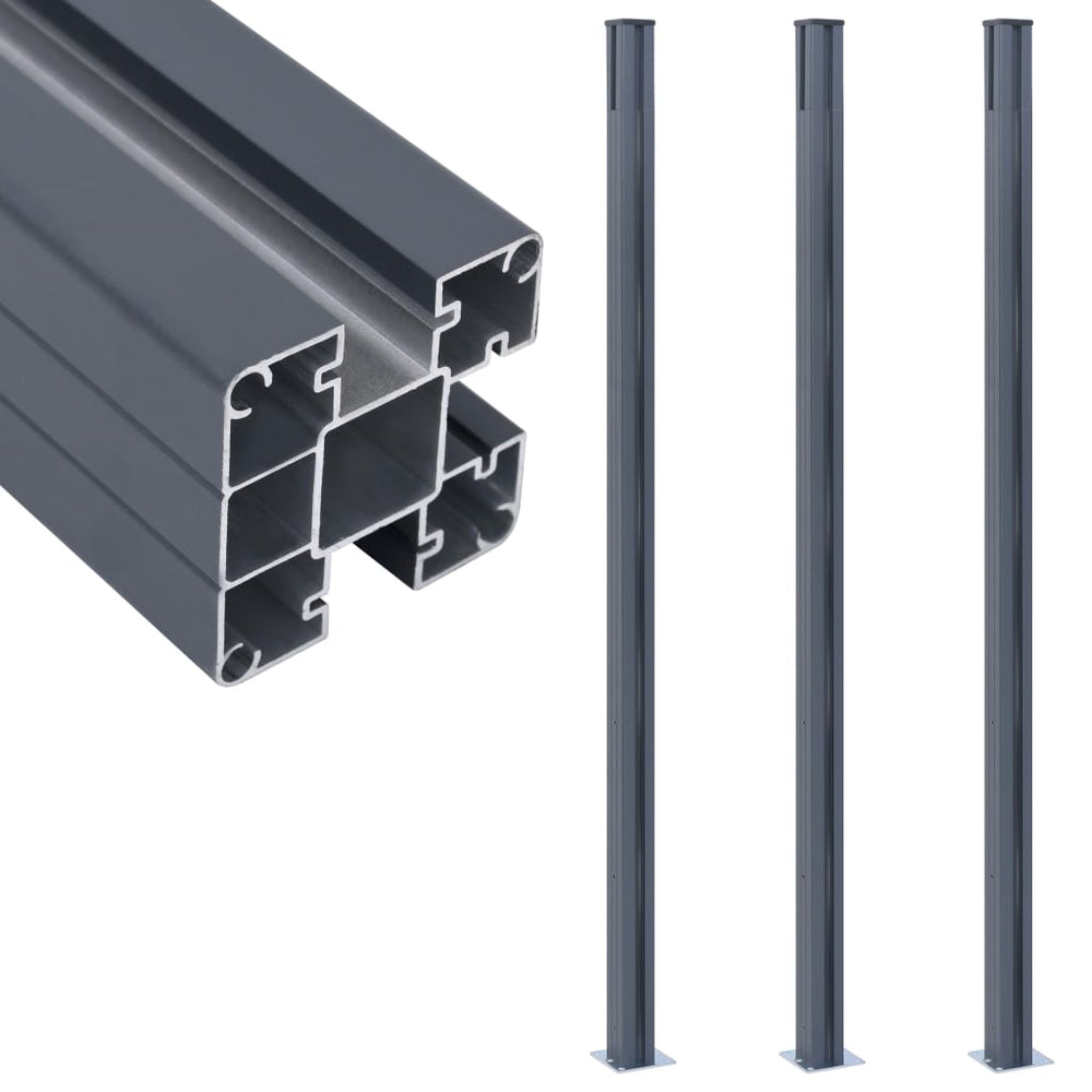 vidaXL Fence Posts 3 pcs Dark Gray 185 cm Aluminum
