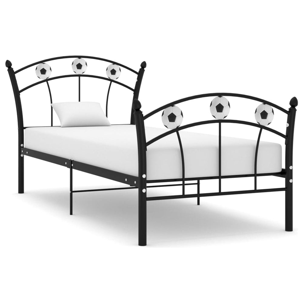 vidaXL Single Bed with Football Design Black Metal 90x200 cm