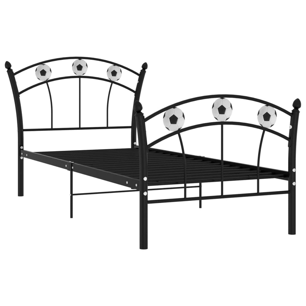 vidaXL Single Bed with Football Design Black Metal 90x200 cm