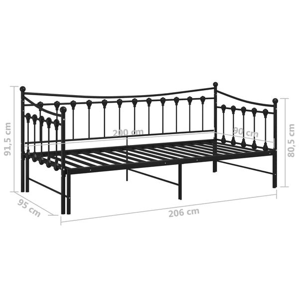 vidaXL Extendable Sofa Bed Frame Black Metal 90x200 cm