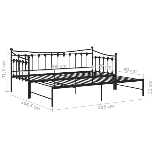 vidaXL Extendable Sofa Bed Frame Black Metal 90x200 cm