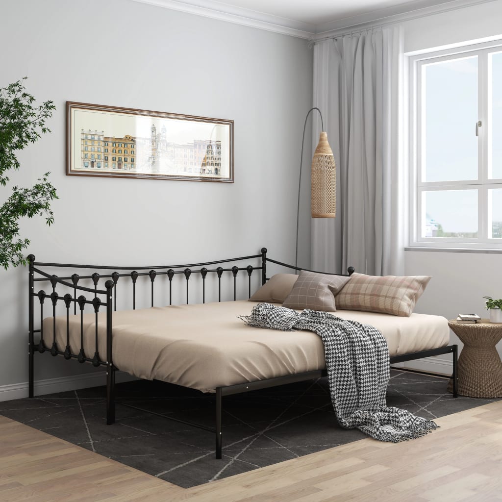 vidaXL Extendable Sofa Bed Frame Black Metal 90x200 cm