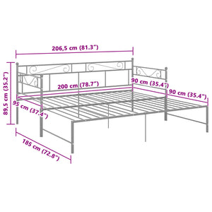 vidaXL Extendable Daybed Gray Metal 90x200 cm