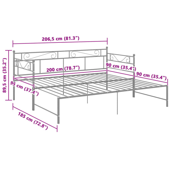 vidaXL Extendable Daybed Gray Metal 90x200 cm