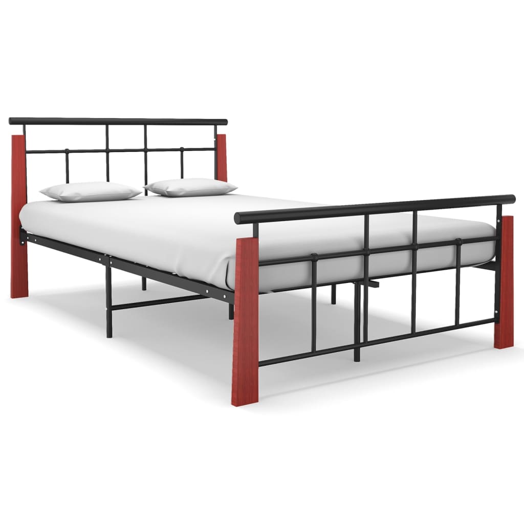 vidaXL Bed Frame Metal and Solid Oak Wood 120x200 cm