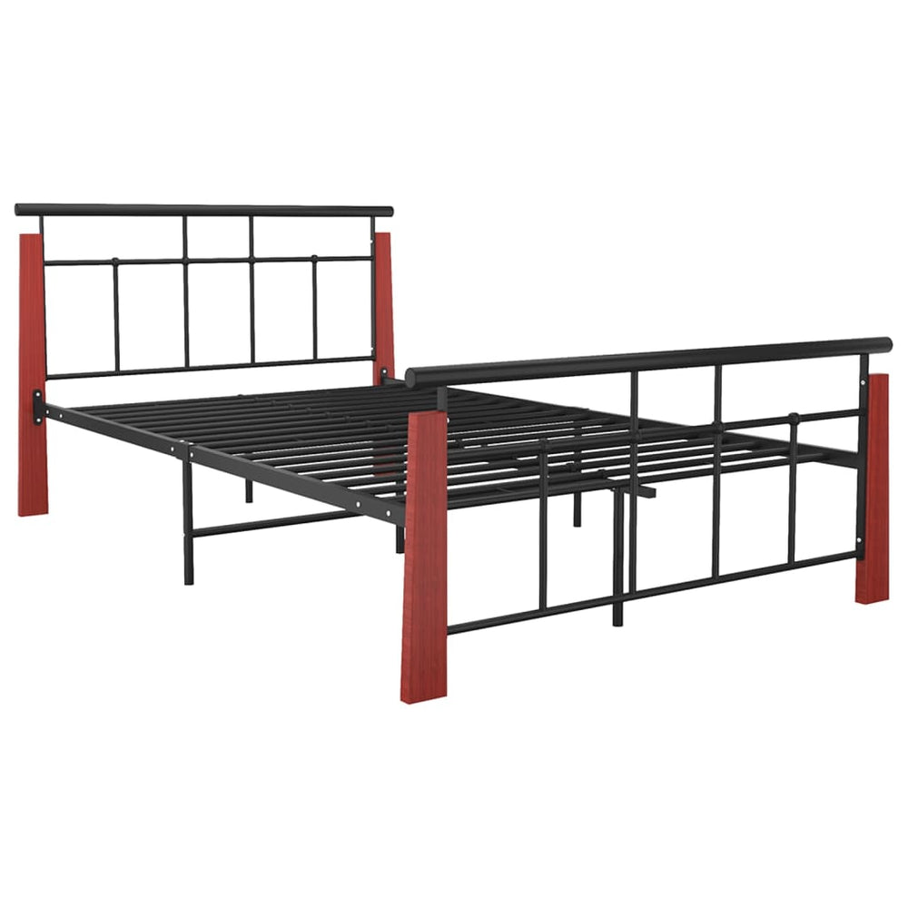 vidaXL Bed Frame Metal and Solid Oak Wood 120x200 cm