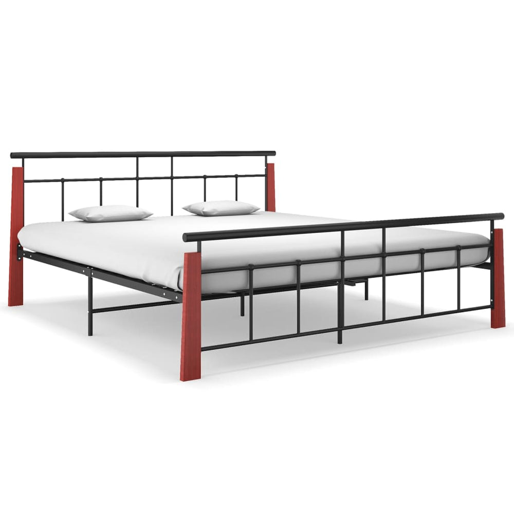 vidaXL Bed Frame Metal and Solid Oak Wood 180x200 cm