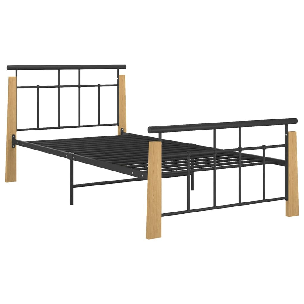 vidaXL Bed Frame Metal and Solid Oak Wood 100x200 cm