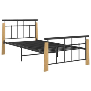 vidaXL Bed Frame Metal and Solid Oak Wood 100x200 cm