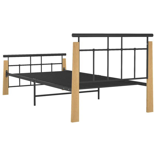 vidaXL Bed Frame Metal and Solid Oak Wood 100x200 cm