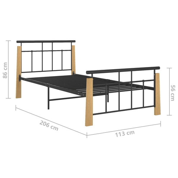 vidaXL Bed Frame Metal and Solid Oak Wood 100x200 cm