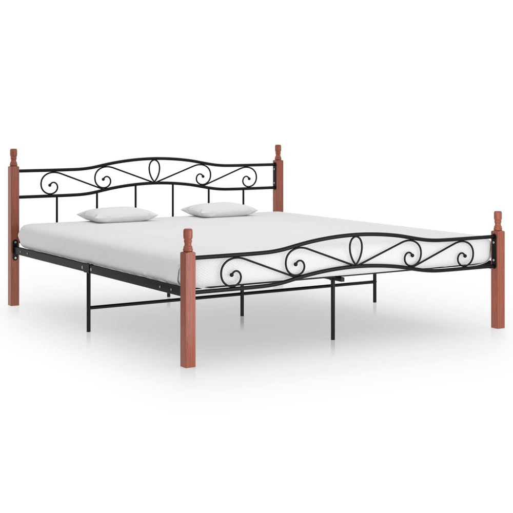 vidaXL Bed Frame Black Metal and Solid Oak Wood 200x200 cm
