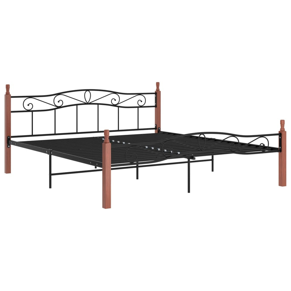 vidaXL Bed Frame Black Metal and Solid Oak Wood 200x200 cm