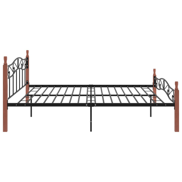 vidaXL Bed Frame Black Metal and Solid Oak Wood 200x200 cm