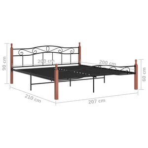vidaXL Bed Frame Black Metal and Solid Oak Wood 200x200 cm