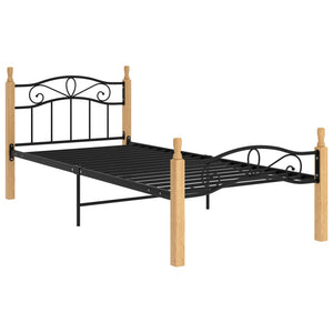 vidaXL Bed Frame Black Metal and Solid Oak Wood 100x200 cm