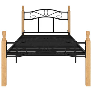 vidaXL Bed Frame Black Metal and Solid Oak Wood 100x200 cm
